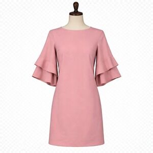Banana Republic Womens 6 Sheath Dress Ruffle Sleeve Pink Wedding Guest Work Chic